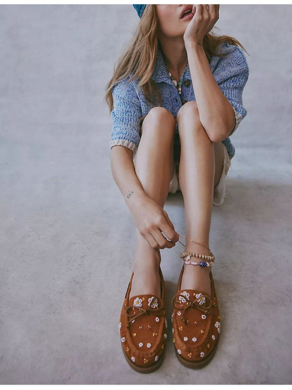 FREE PEOPLE Sandy Seed Bead Boat Shoes / Vachette Voyage Suede - Picture 5 of 12